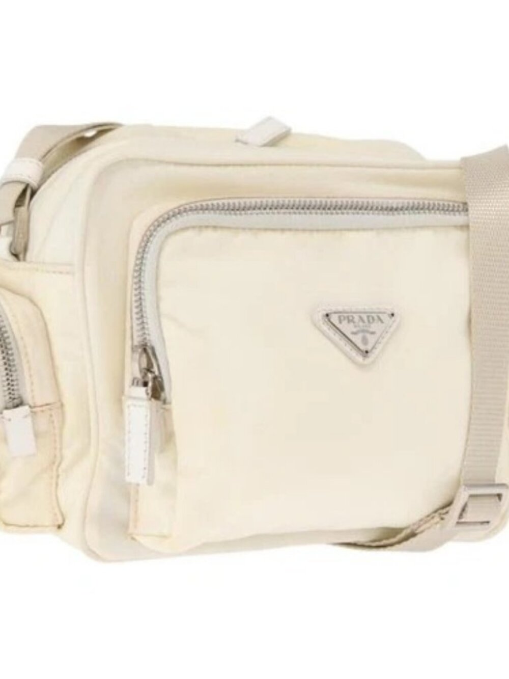PRADA Shoulder Bag Nylon White Silver Auth 164214